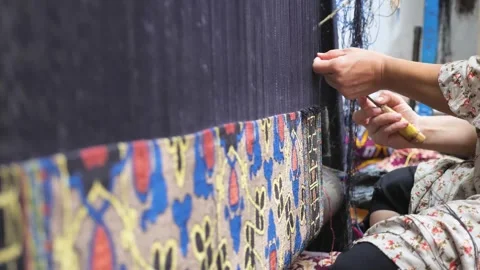The process of traditional, hand-made carpet Stock Footage 259376295