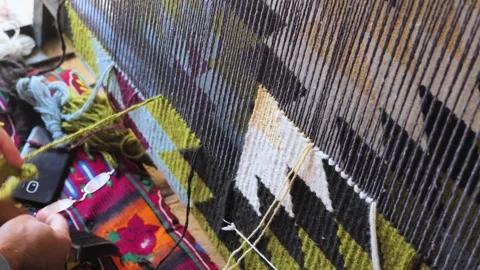 The process of traditional, hand-made carpet Stock Footage 259795418