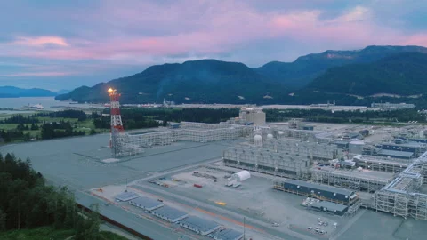 The process train and flare stack of a LNG facility in Kitimat, BC, Part 1 Stock Footage 317961258