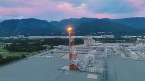 The process train and flare stack of a LNG facility in Kitimat, BC, Part 3 Stock Footage 317963437