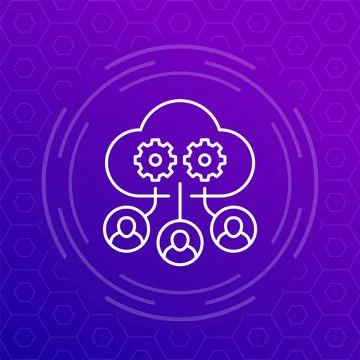 Process user data in cloud icon in line design Stock Illustration