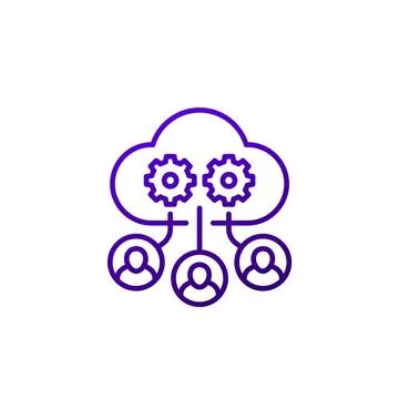 Process user data in cloud line icon on white Illustrazione stock