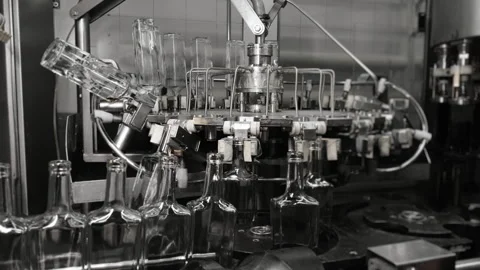 The process of washing bottles before filling. Stock Footage 284638312