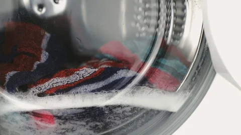 The process of washing cycle into washing machine Stock Footage 72477916