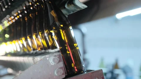 The process of washing empty beer bottles at a brewery Stock Footage 151141458