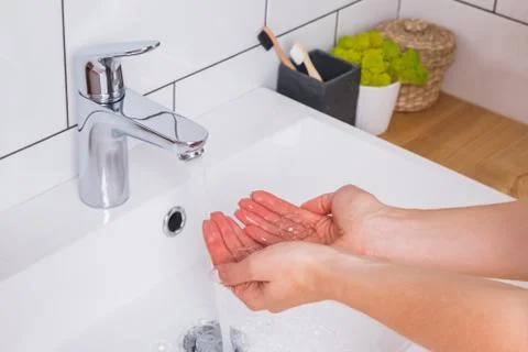 Process of washing hands close-up. Stock Photos