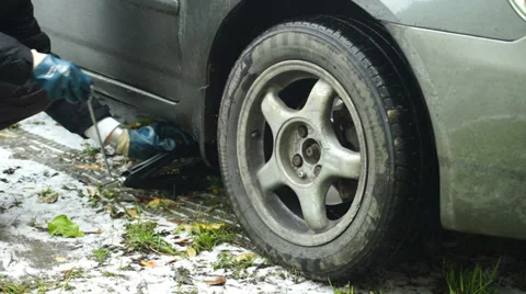 Process of wheel changing on the road Stock-Footage 32741492