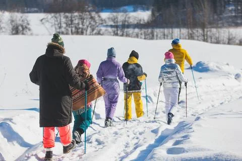 Process of winter hiking in Scandinavia, landscape view of a finnish wilder.. Stock Photos