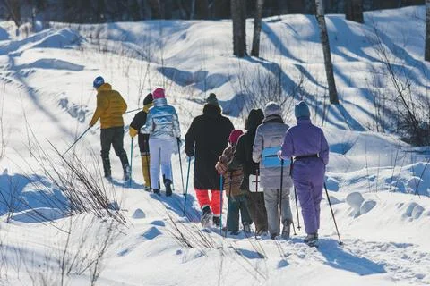 Process of winter hiking in Scandinavia, landscape view of a finnish wilder.. Stock Photos