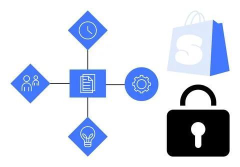 Process Workflow with Gears and Security Lock Illustrazione stock
