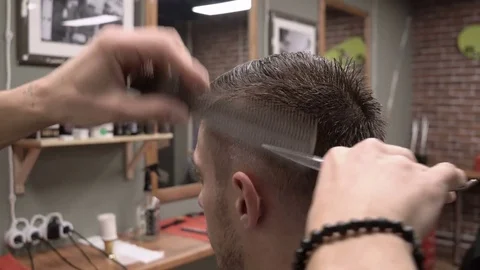 The process of working barber scissors close-up 4k. Stock Footage 81252117