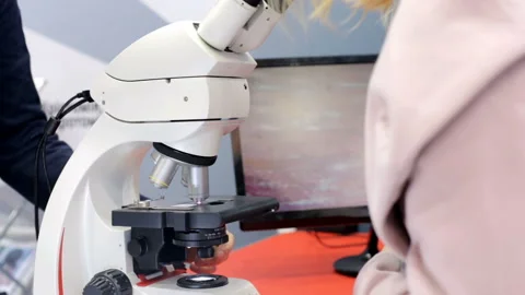 Process of working with a microscope in the laboratory Stock Footage 85522831