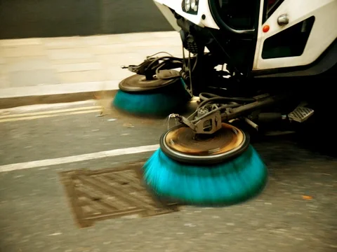 The process of working street sweeper. Stock Footage 70406656