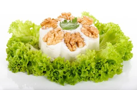 Processed cheese with  walnuts Stock Photos