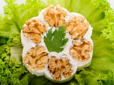 Processed cheese with  walnuts Stock Photos