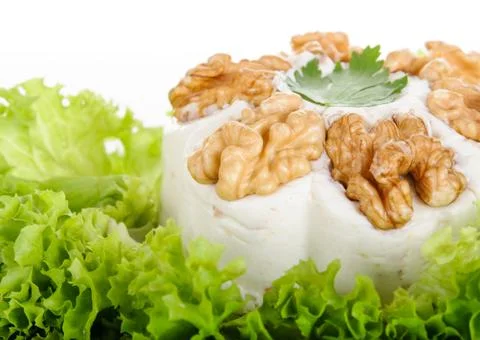 Processed cheese with  walnuts Stock Photos