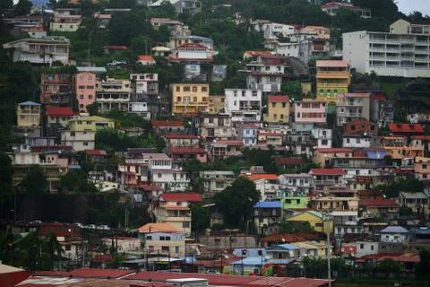 Processed by: Helicon Filter; Close view of houses at Fort-de-France, Martini Stock Photos