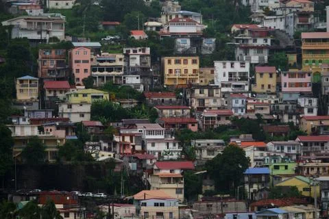 Processed by: Helicon Filter; Close view of houses at Fort-de-France, Martini Foto stock