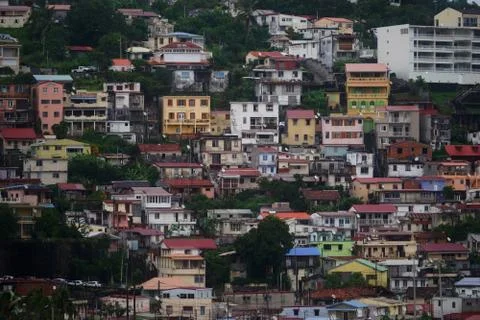 Processed by: Helicon Filter; Close view of houses at Fort-de-France, Martini Stock Photos
