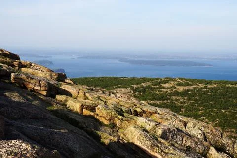 Processed by: Helicon Filter; Elevated view from the hill over the lake with  Stock Photos