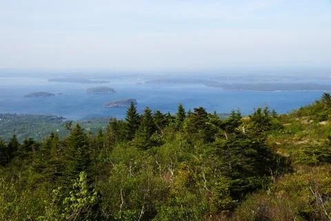 Processed by: Helicon Filter; A view from the hill over water and multiple sm Stock Photos