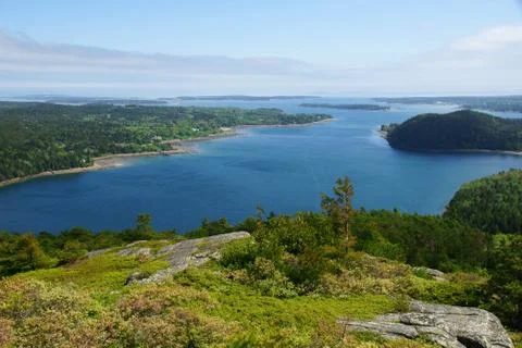 Processed by: Helicon Filter; A view over the water and islands from the top  Stock Photos
