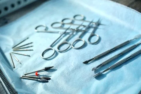 Processed manicure tools. the concept of safety of beauty procedures in the s Stock-Fotos