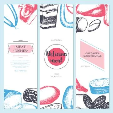 Processed Meat - hand drawn template banner. Stock Illustration