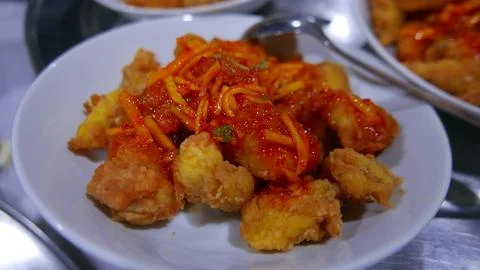 Processed meat with tomato vegetable Stock Photos