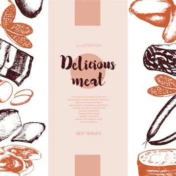 Processed Meat - vector hand drawn banner template. Stock Illustration