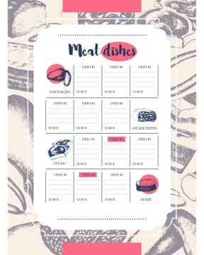 Processed Meat - vector hand drawn template menu Stock Illustration