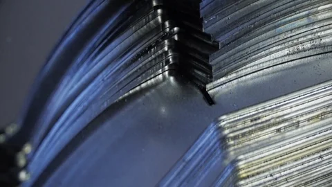 Processed metal, after laser cutting. Cut sample. Macro. Video stock 74773969