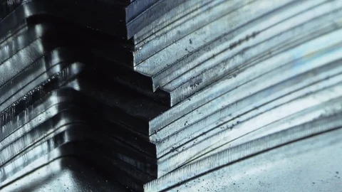 Processed metal, after laser cutting. Cut sample. Macro. Stock Footage 74774011