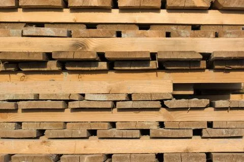 Processed timber packed in blocks Stock Photos