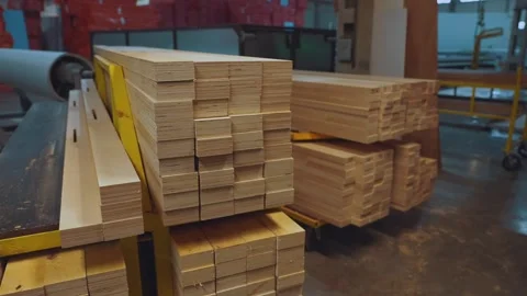Processed wood bars, wood bars in stock Stock Footage 296099475