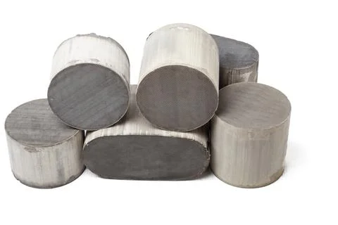 Processing and acceptance of non-ferrous metals. Six round and oval ceramic c Foto stock