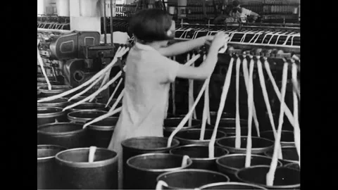 Processing And Spinning Of Cotton Fabric Into Industrial  Clothing Yarns Stock Footage 156513992
