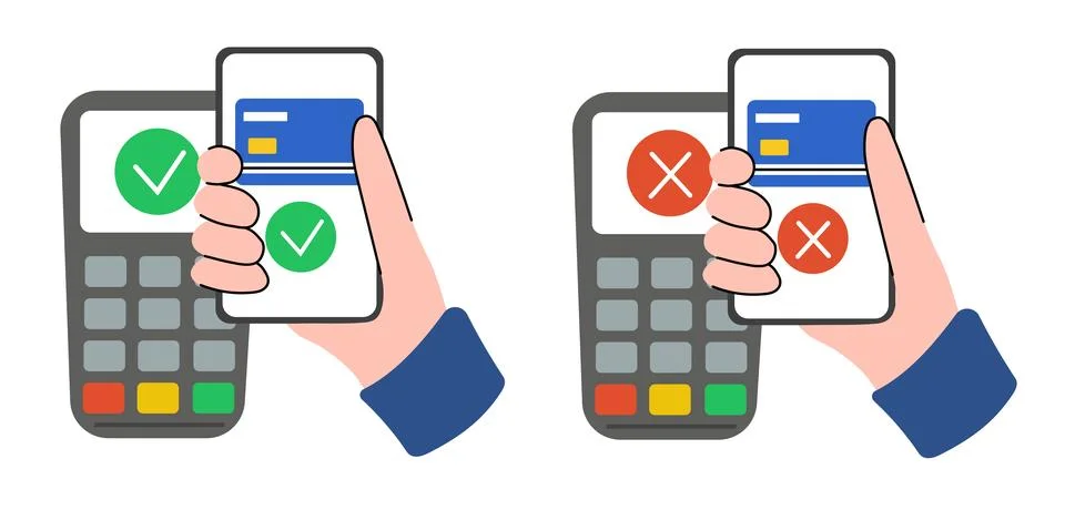 Processing App Smartphone payment. Accepting and declining payment Contactless Stock Illustration