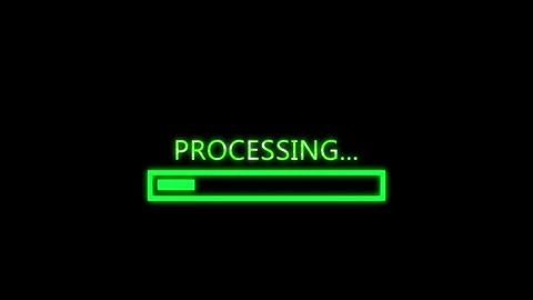 Processing bar animation with green neon text. Processing bar loading data .. Stock Footage 337134207