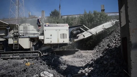 Processing of crushed stone and construction waste in a special complex Stock Footage 125256763