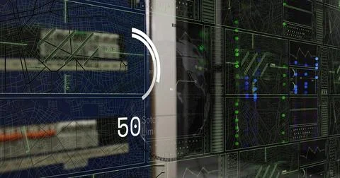 Processing data and analyzing graphs and maps on multiple screens 写真素材
