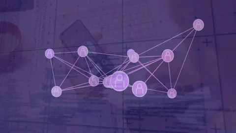 Processing data and connecting network over office documents and keyboard in Stock Footage 304840553