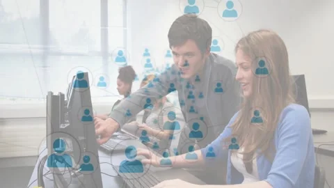 Processing data and connections animation over diverse people working on Stock Footage 328354845