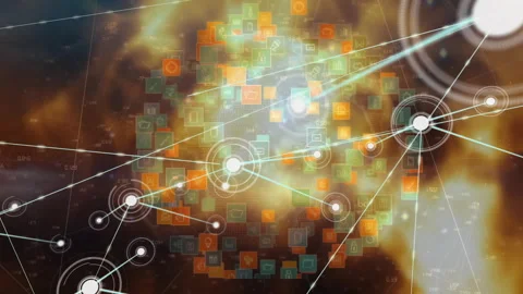 Processing data and connections in colorful digital network animation background Stock Footage 306264561