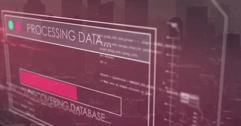Processing data and discovering database image over cityscape background Stock Photos