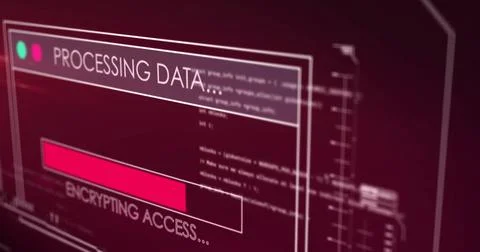 Processing data and recovering database, digital interface image over red イラスト素材
