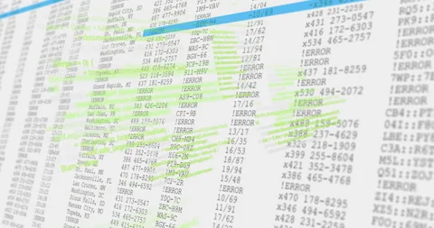Processing data, animation highlighting errors in numerical spreadsheet entries Stock Footage 304768625