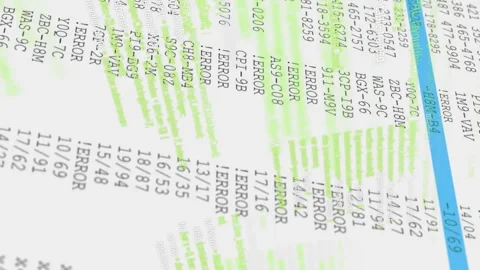 Processing data, animation highlighting errors in numerical spreadsheet entries Stock Footage 313425728