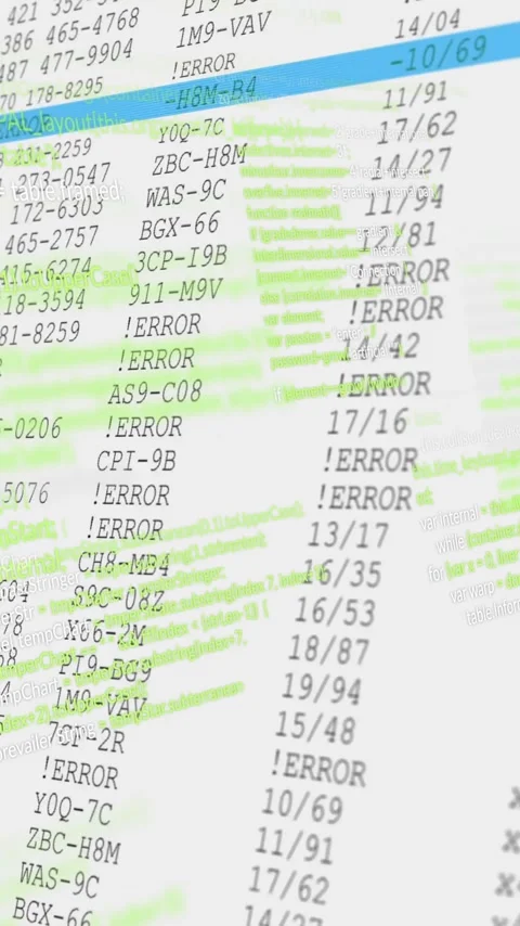 Processing data, animation highlighting errors in numerical spreadsheet entries Stock Footage 319617419