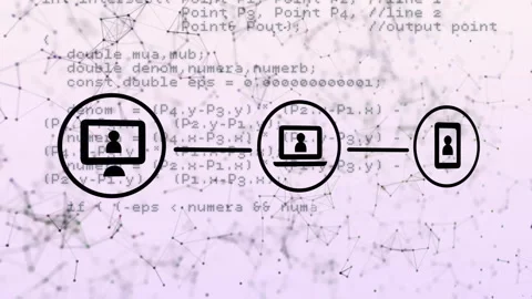 Processing data, animation of network connections over programming code Stock Footage 304855394